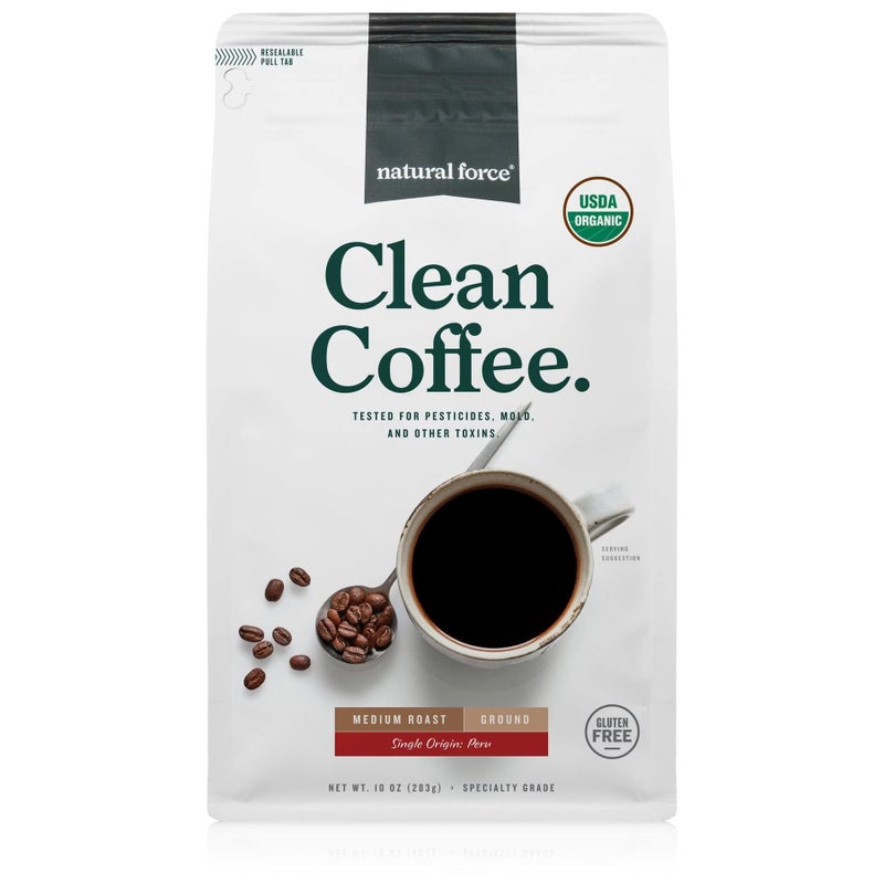 Natural Force - Organic Clean Coffee Classic, Mold & Mycotoxin Free, Lab Tested for Toxins & Purity, Low Acidity, Incredible Taste & Aroma, Ground Medium Roast, 10 oz - Image 1